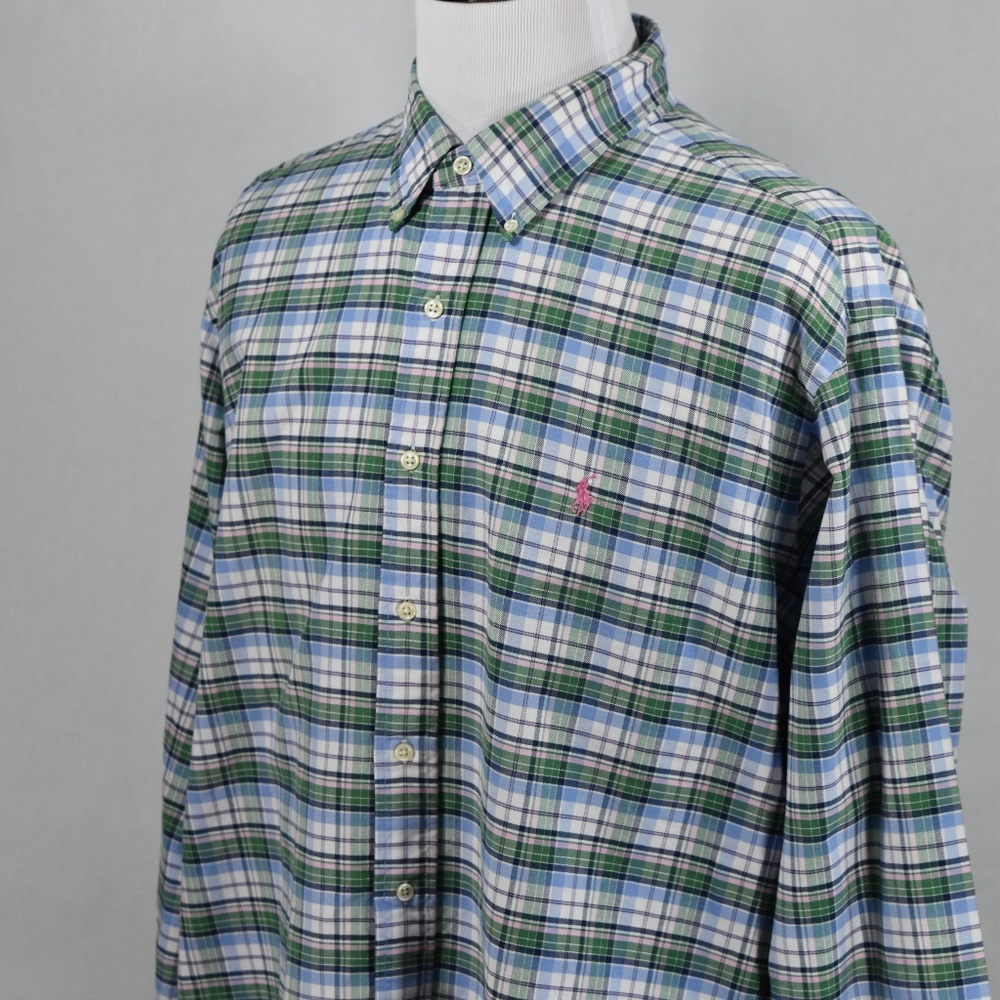Ralph Lauren Mens Classic Blue/GreenPlaid XXL LSS